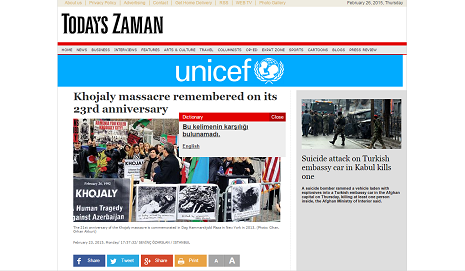 `Khojaly massacre remembered on its 23rd anniversary` - Today`s Zaman